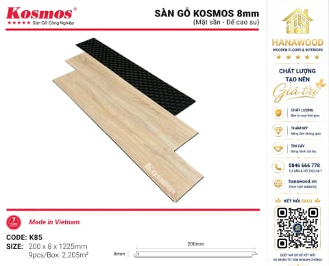 Lót Sàn Gỗ Kosmos K85 8mm Cốt Xanh Chống Trầy Xước Bề Mặt
