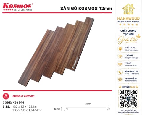Lót Sàn Gỗ Kosmos KB1894 12mm Tông Màu Trầm Ấm Cúng