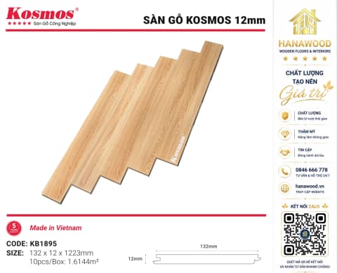Lót Sàn Gỗ Kosmos KB1895 12mm Vân Gỗ Liền Mạch Tinh Tế