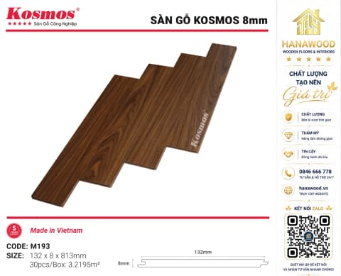Lót Sàn Gỗ Kosmos M193 8mm Màu Nâu Cổ Điển Dễ Vệ Sinh
