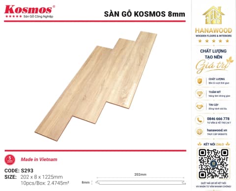 Lót Sàn Gỗ Kosmos S293 8mm Kháng Khuẩn Bề Mặt Dễ Lau Chùi