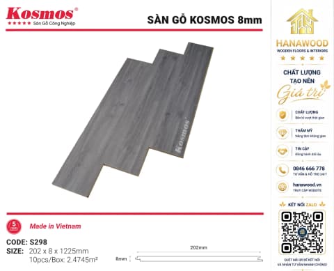 Lót Sàn Gỗ Kosmos S298 8mm Lắp Đặt Nhanh Chóng Tiện Lợi