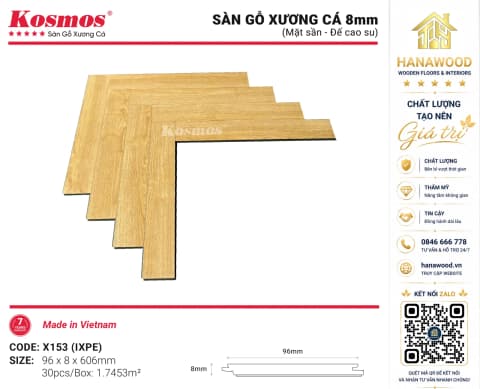 Lót Sàn Gỗ Xương Cá Kosmos X15-3 8mm Ghép Hình Chữ V Độc Đáo