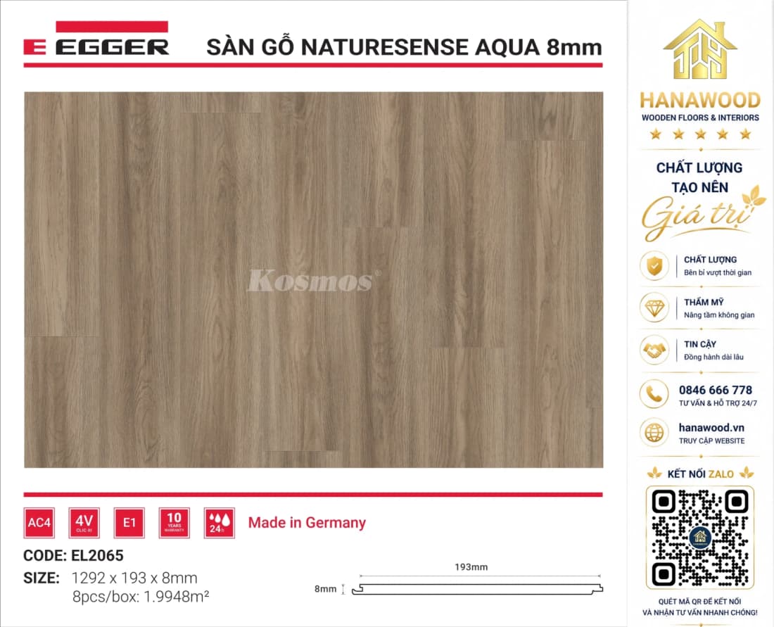 Lót Sàn Gỗ Egger EL2065 8mm cốt HDF chống ẩm bề mặt AC4