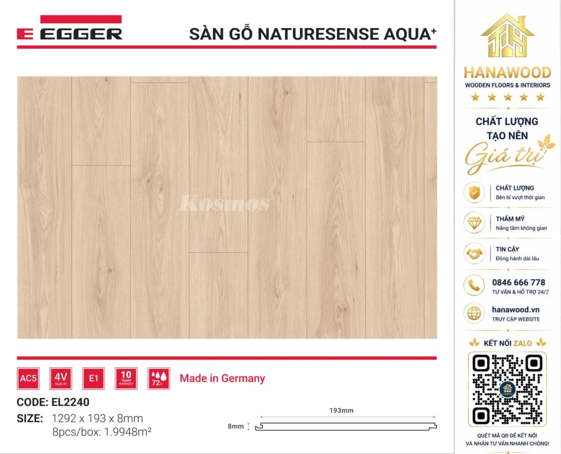 Lót Sàn Gỗ Egger EL2240 8mm màu sáng hiện đại cho phòng khách