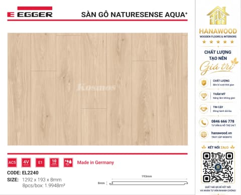 Lót Sàn Gỗ Egger EL2240 8mm màu sáng hiện đại cho phòng khách