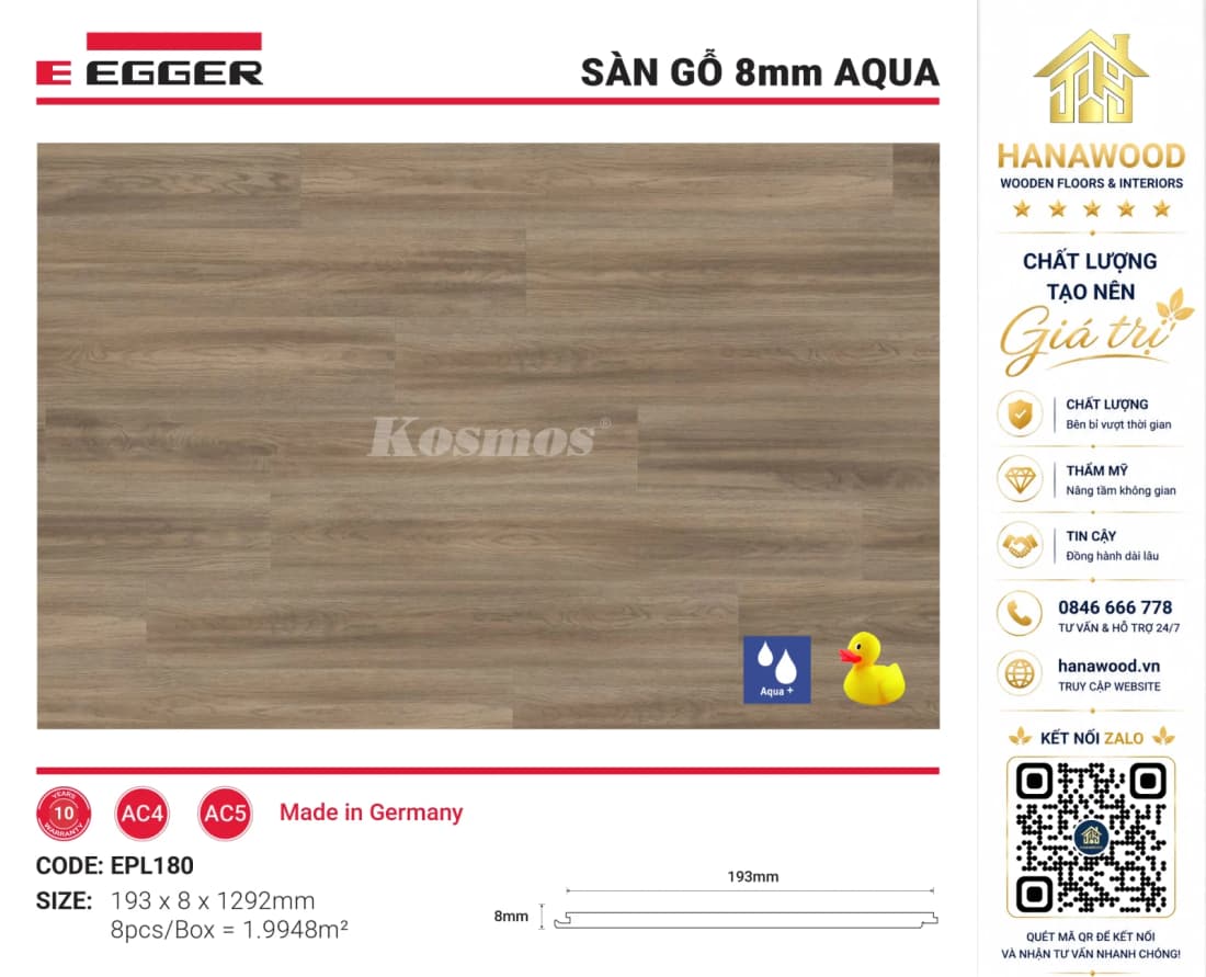 Lót Sàn Gỗ Egger EPL180 8mm vân gỗ sọc nhuyễn châu Âu