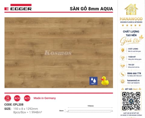Lót Sàn Gỗ Egger EPL208 8mm hèm phủ sáp ngăn nước thấm