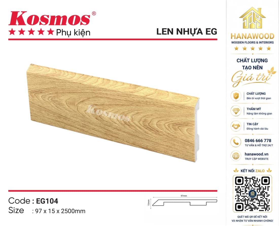 Len Chân Tường Nhựa Kosmos EG104 Cao 97mm màu nâu vàng tự nhiên