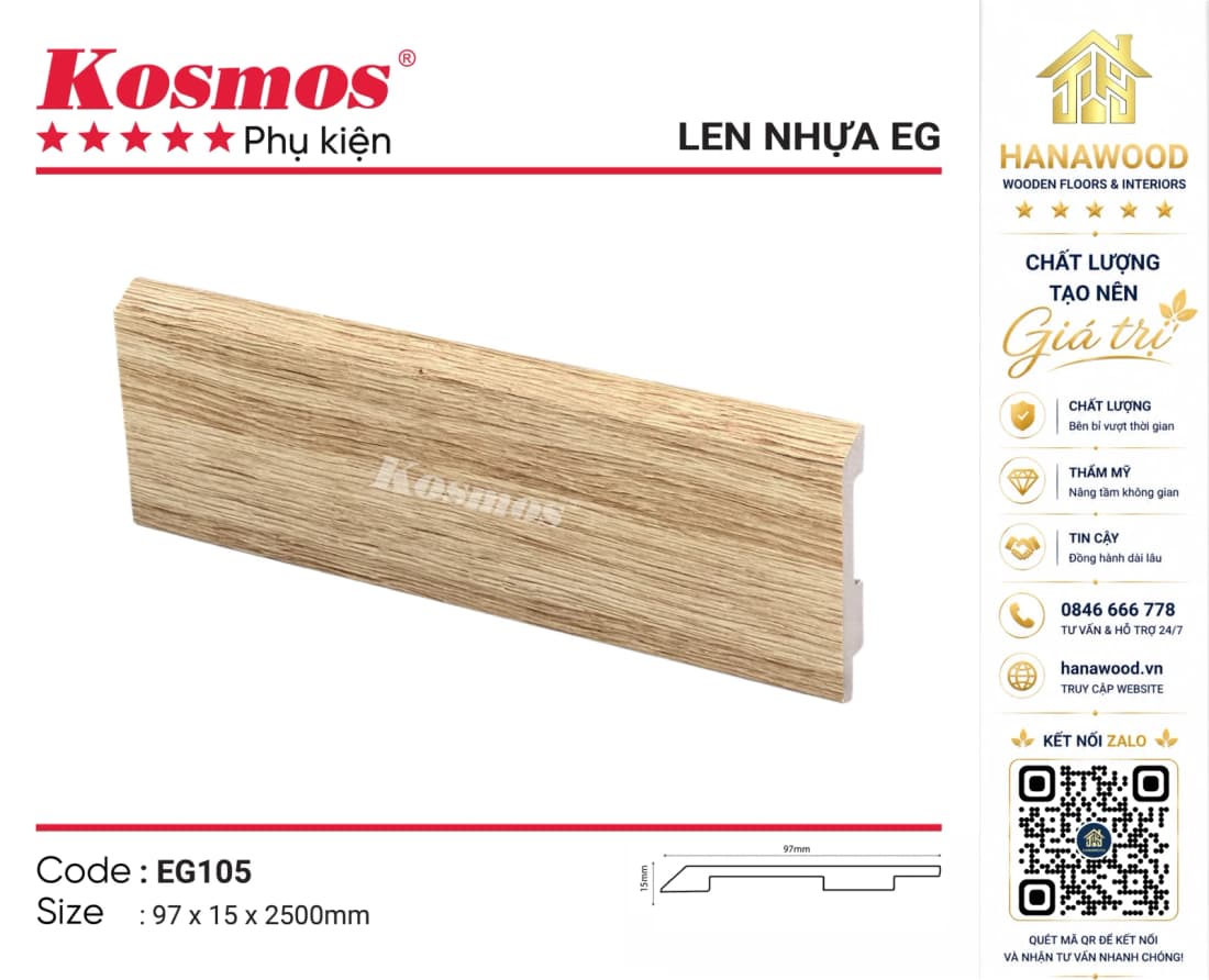 Len Chân Tường Nhựa Kosmos EG105 Cao 97mm màu nâu hạt dẻ sang trọng