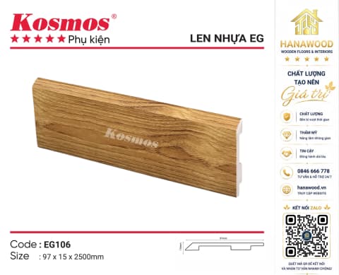 Len Chân Tường Nhựa PVC Kosmos EG106 Cao 97mm màu nâu đậm