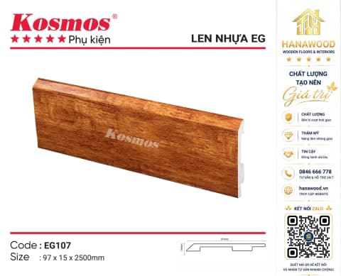 Len Chân Tường Nhựa Kosmos EG107 Cao 97mm vân gỗ đỏ cổ điển