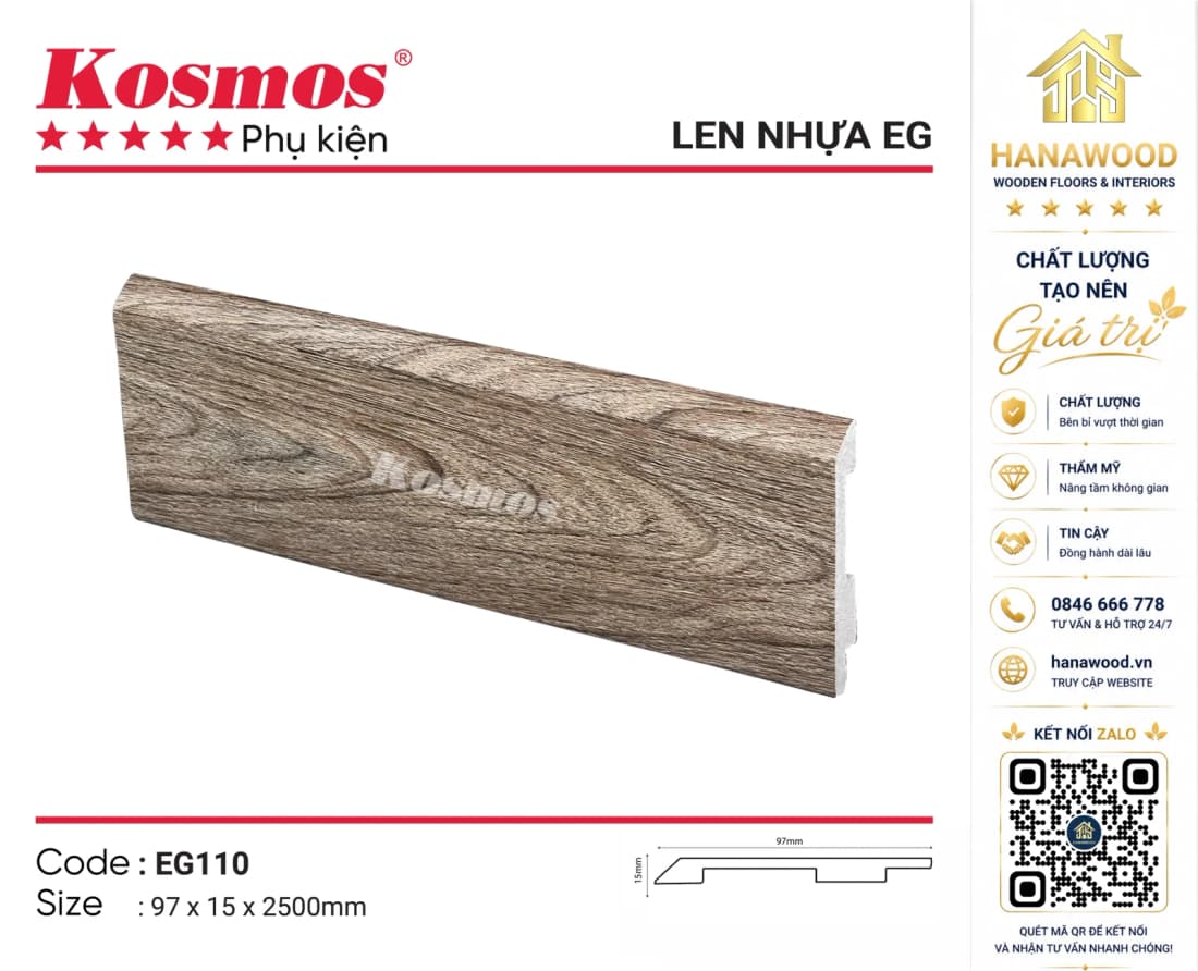 Len Chân Tường Nhựa Kosmos EG110 Cao 97mm màu nâu trầm ấm cúng