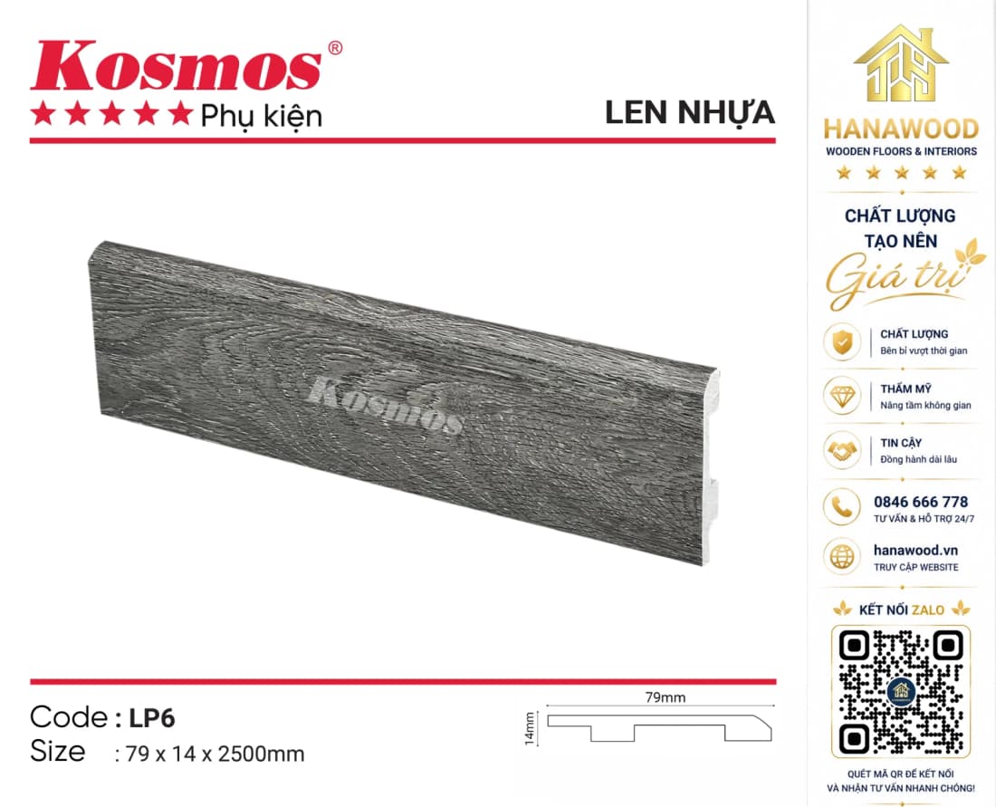 Len Chân Tường Nhựa Kosmos LP6 Cao 79mm giả gỗ sồi nga hiện đại