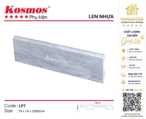 Len Chân Tường Nhựa Kosmos LP7 Cao 79mm giả gỗ cao cấp chịu nước
