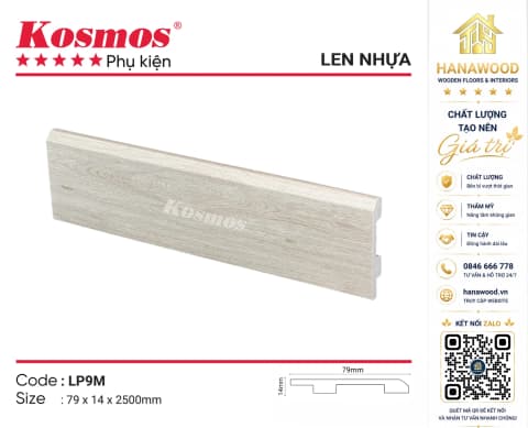Len Nhựa Chân Tường Kosmos LP9M Cao 79mm chi tiết góc ghép khít đẹp