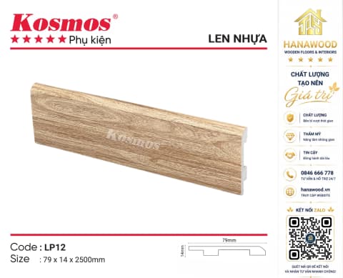 Len Nhựa Chân Tường Kosmos LP12 Cao 79mm giả vân gỗ teak tự nhiên