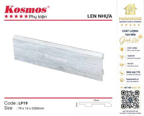 Len Nhựa Chân Tường Kosmos LP19 Cao 79mm giả vân gỗ óc chó walnut