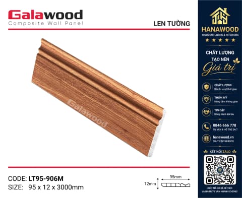 Phào Chỉ Len Chân Tường Galawood LT95-906M vân gỗ tự nhiên sang trọng