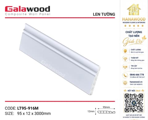 Phào Chỉ Len Chân Tường Galawood LT95-916M màu trắng trơn thanh lịch