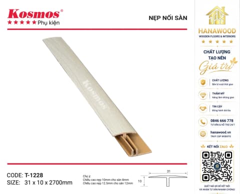Nẹp Nhựa T Kết Nối Sàn Kosmos T-1228 màu nâu vàng tự nhiên
