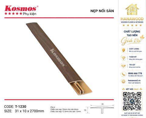 Nẹp Nhựa Chữ T Nối Sàn Kosmos T-1230 màu gỗ đỏ cổ điển