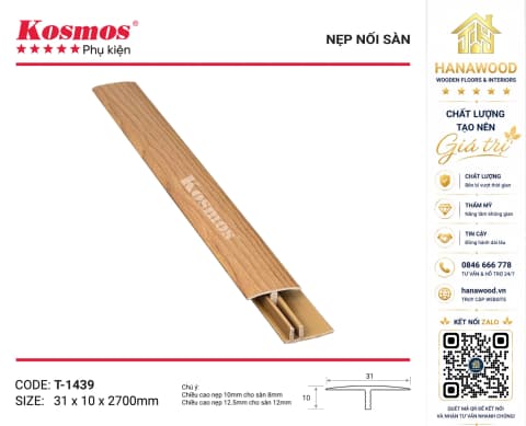 Nẹp Nhựa Chữ T Nối Sàn Kosmos T-1439 màu nâu trầm óc chó