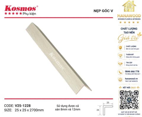 Nẹp Chữ V Sàn Gỗ Sàn Nhựa Kosmos V25-1228 màu nâu vàng tự nhiên