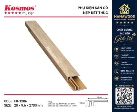 Nẹp Nhựa F Kết Thúc Sàn Gỗ Kosmos F8-1206 màu vân gỗ sồi sáng