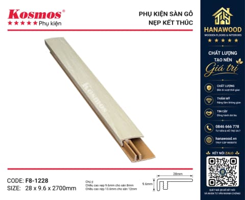 Nẹp Nhựa F Kết Thúc Sàn Gỗ Kosmos F8-1228 màu nâu vàng tự nhiên