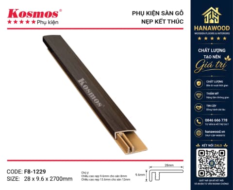 Nẹp Nhựa F Kết Thúc Sàn Gỗ Kosmos F8-1229 màu nâu hạt dẻ sang trọng