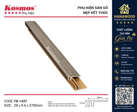 Nẹp Nhựa F Kết Thúc Sàn Gỗ Kosmos F8-1437 màu xám khói hiện đại