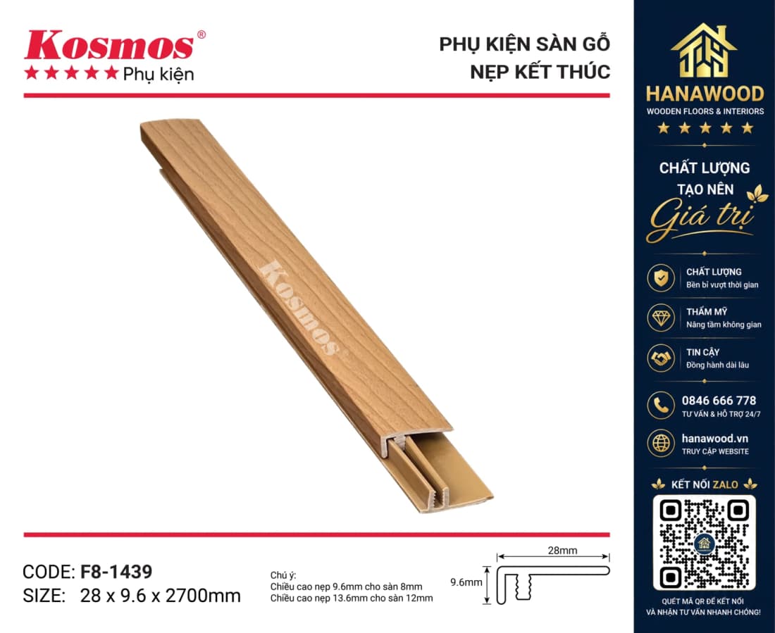 Nẹp Nhựa F Kết Thúc Sàn Gỗ Kosmos F8-1439 màu nâu trầm óc chó