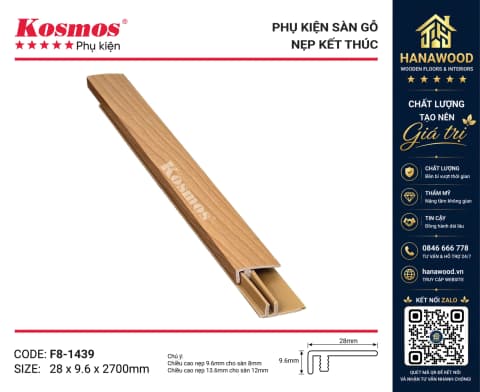 Nẹp Nhựa F Kết Thúc Sàn Gỗ Kosmos F8-1439 màu nâu trầm óc chó