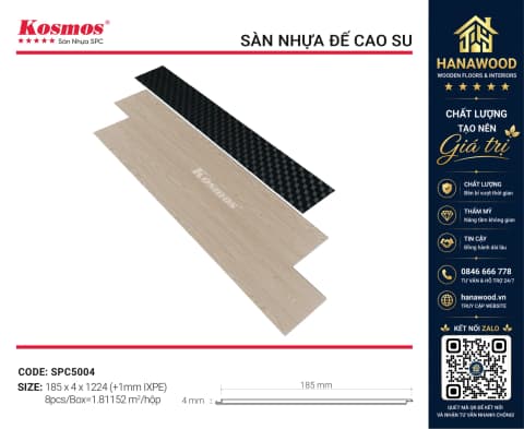 Sàn Nhựa Hèm Khoá Giả Gỗ Kosmos SPC6004 5mm đế cao su tông vàng kem