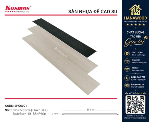 Sàn Nhựa Hèm Khoá Giả Gỗ Kosmos SPC6001 5mm đế cao su êm chân