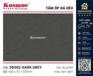 Tấm Ốp Tường Đá Dẻo Kosmos DD002 3mm Vân Đá Phiến Xám Đậm chống ẩm mốc