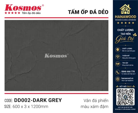 Tấm Ốp Tường Đá Dẻo Kosmos DD002 3mm Vân Đá Phiến Xám Đậm chống ẩm mốc