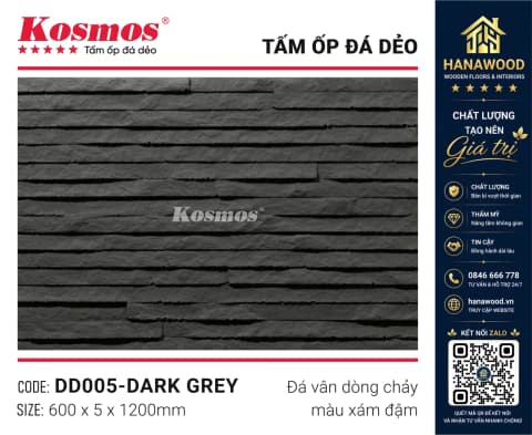 Tấm Ốp Đá Mềm Kosmos DD005 5mm Vân Dòng Chảy Xám Đậm phong cách hiện đại