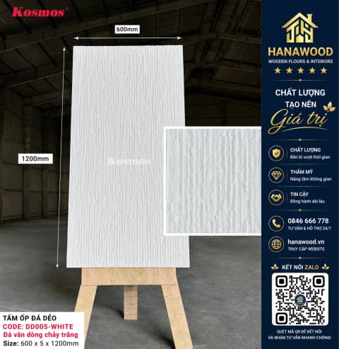 Tấm Ốp Đá Mềm Kosmos DD005 5mm Vân Dòng Chảy Trắng chống ẩm ốp tường vách trang trí