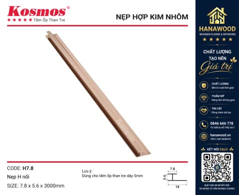 Nẹp H Rãnh Nối Tấm Ốp Than Tre 5mm Kosmos H7.8 Sâm Panh hợp kim nhôm cao cấp