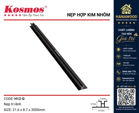 Nẹp H Rãnh Nối Tấm Ốp Than Tre Kosmos H12 Đen cứng cáp chống gỉ sét