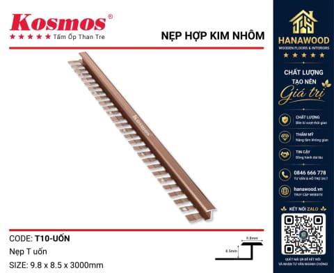 Nẹp T Uốn Tấm Ốp Than Tre Kosmos T10 Sâm Panh uốn cong linh hoạt