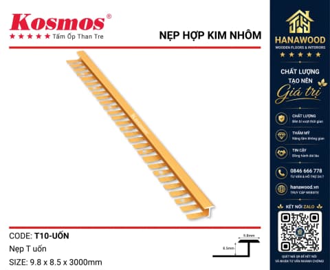 Nẹp T Uốn Tấm Ốp Than Tre Kosmos T10 Vàng tạo đường chỉ trang trí mềm mại