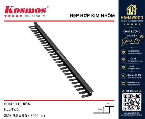 Nẹp T Uốn Tấm Ốp Than Tre Kosmos T10 Đen