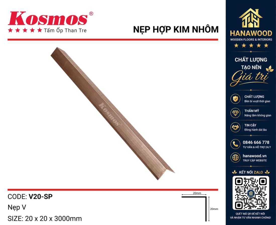 Nẹp V20 Tấm Ốp Than Tre Kosmos Màu Sâm Panh ốp bo góc cột vách tường