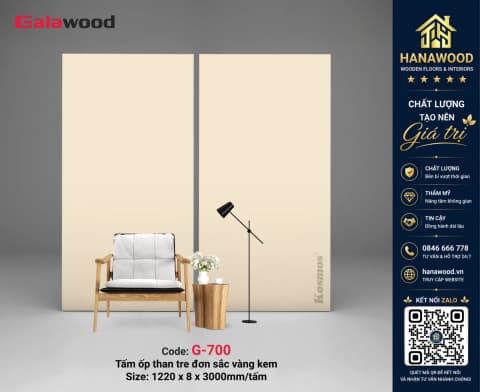 Galawood G-700 8mm Đơn Sắc Vàng Kem chống ẩm mốc cho phòng khách