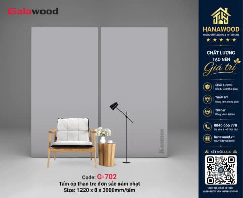 Galawood G-702 8mm Đơn Sắc Xám Nhạt phong cách hiện đại tối giản