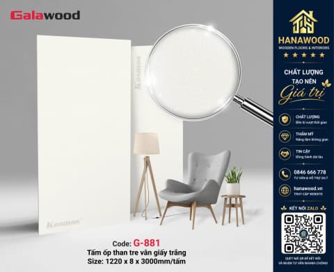 Galawood G-881 8mm Vân Giấy Trắng hoa văn nhẹ nhàng hiện đại
