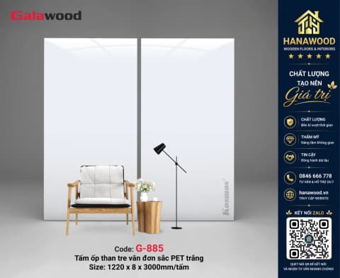 Galawood G-885 8mm Trắng Sứ PET chống trầy xước lau chùi dễ dàng